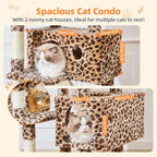 Taoqimiao Cat Tree, 71 in Extra Large Cat Tower for Inddor Cats, MS026LBW | 2 Large Cat Condos, 2 Cute Perches, Metal Frame Cozy Hammock, Durable Scratch Board, 8 Natural Sisal Posts, Basket, Leopard