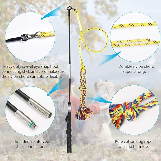Flirt Pole for Dogs Interactive Chase Toy for Large Medium Small Puppy Dogs | For Chase and Tug of War, Dog Teaser Wand with Lure, Chewing Toy, for Outdoor Exercise & Training,Easy to Use,Carry, Sturdy