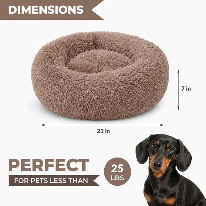 Whiskers & Friends Pet Beds for Small Dogs, Fluffy Orthopedic, Washable | Puppy Calming Beds, Small Dog Bed for Crate, Round Plush Donut Bed for Pets Under 25 Pounds