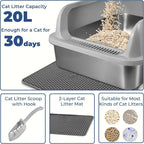 Stainless Steel Cat Litter Box, High Wall Kitty Litter Box for Small Cats, Metal Litter Box with Lid, Non-Sticky, Anti-Leakage, Easy Cleaning, Include Cat Mat and Scoop, 17.2"x13.2"x8.4"