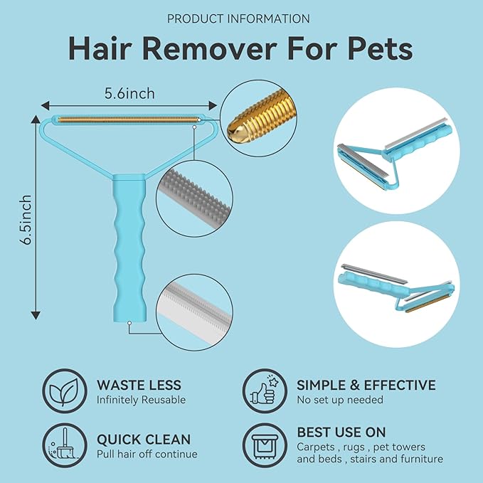 Pet Hair Remover, Dog Cat Carpet Rake, Lint Remover Shaver for Sofas 3-Pack | Wool Hand Pet Hair Removal Tool, Cleans Carpets Car Cushions Pet Beds Furniture, Works on All Fabric & Rug