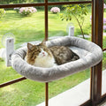 AMOSIJOY Cordless Cat Window Perch, Cat Hammock for Wall with 4 Strong Suction Cups, Solid Metal Frame and Two Replaceable Covers, Foldable Cat Beds for Indoor Cats (Large-Cushion Bed-Gray)