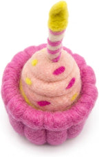 Glaciart One Wool Cat Birthday Cake Toy – Handmade Plush Catnip Design, Interactive Play for Indoor Cats, for Kittens & Cat Lovers