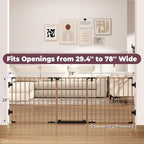 29.4-78" Extra Wide Baby Gate, Long Dog Gates Indoor for Stairs | Essential Large Gate for Child Toddler with Anti-Trip Pedal, Adjustable Pet Gate for Doorways, 28" Tall 3 Metal Panels Brown