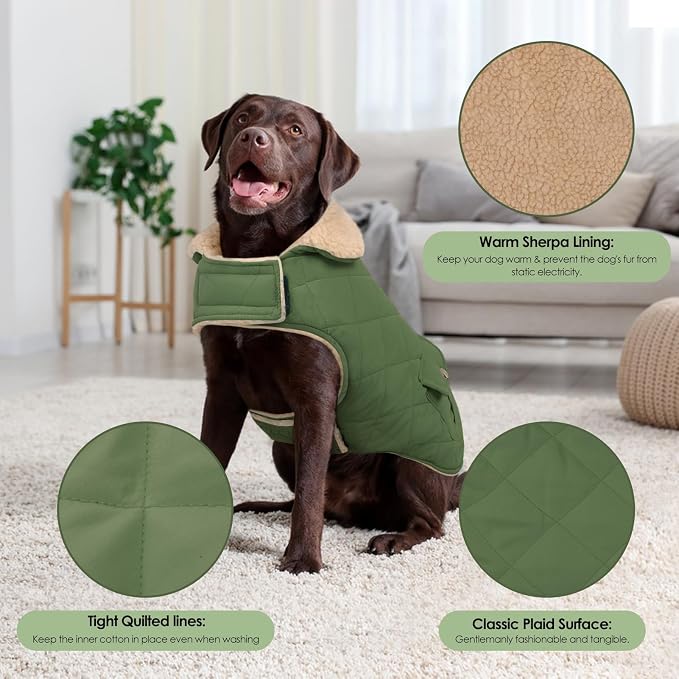 Dog Winter Coat for Small Dogs, Puppy Solid Jacket, Pet Warm Coat for Cold Weather, Windproof Pets Thickened Outfits Garments Indoor Outdoor, Army Green XS