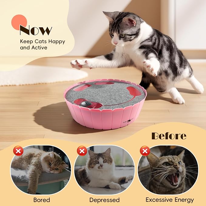 Pawaboo Interactive Cat Toy with Running Mouse, Automatic Track Kitten Toy | Electronic Motion Cat Toy for Indoor Cats, Pop and Play Hide Seek Cats Toys Hunting Mouse for Kitty Play Exercise, Pink