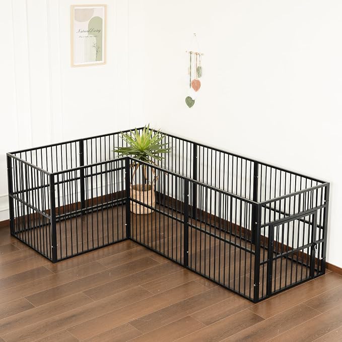 Dog Playpen 32" Height – Heavy Duty, Foldable | 25mm Steel Tubes, 40.8 lbs sturdy frame, rubber non-slip feet, indoor & outdoor, tool-free assembly, Small & Medium Dogs