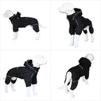 LOVELONGLONG Waterproof Dog Raincoat with Removable Hood – Outdoor Full Body Dog Jacket, Windproof Snowproof Shell Suit – All Season Pet Rain Gear Black XL
