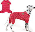 KYEESE Dog Pajamas, Striped Clothes Pet PJS, Velvet Fleece Doggie Jammies, Soft 4 Legs Outfit Dog Pajamas, Cozy Pet Clothes Onesie, Comfortable PJS for Medium Dogs,Red Striped, XX-Large