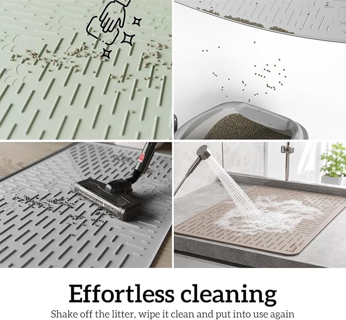 Large Cat Litter Mat, 31.5x23.6 Silicone Trapping Mat Sage Green | for Kitty Litter Box, Easy Clean, BPA Free Rubber, Center Litter Collection, Easy Pour-Back, Waterproof, Odor-Resistant