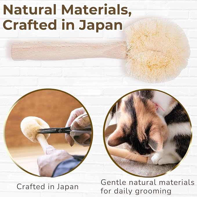 Wablade Cat Brush for Sensitive Cats & Kittens, Soft, 7.5", Made in Japan | Daily grooming & massage for routine care, gently lifts loose surface fur with natural sisal fibers (Not a Deshedding Tool)