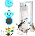 Interactive Cat Toys for Indoor Cats: 2-in-1 Laser Pointer Cat Toy with Automatic Flying Bird & Mouse Wand, Adjustable Speed USB Rechargeable Doorway Hanging Toy for Bored Kittens and Adult Cats