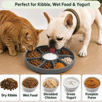 Slow Feeder Dog Bowl Silicone Suction Cup Anti Spill Dogs Cats Grey | strong suction base prevents sliding, extends mealtime, reduces anxiety, textured surface, dishwasher safe