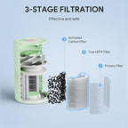 FULMINARE Air Purifiers for Home Bedroom H13 HEPA Air Filter | 360° Intake for Pet Hair, Smoke, Odors , 3 Speeds, Timer, 24dB, Small Mini Air Purifier with Night Light, Green