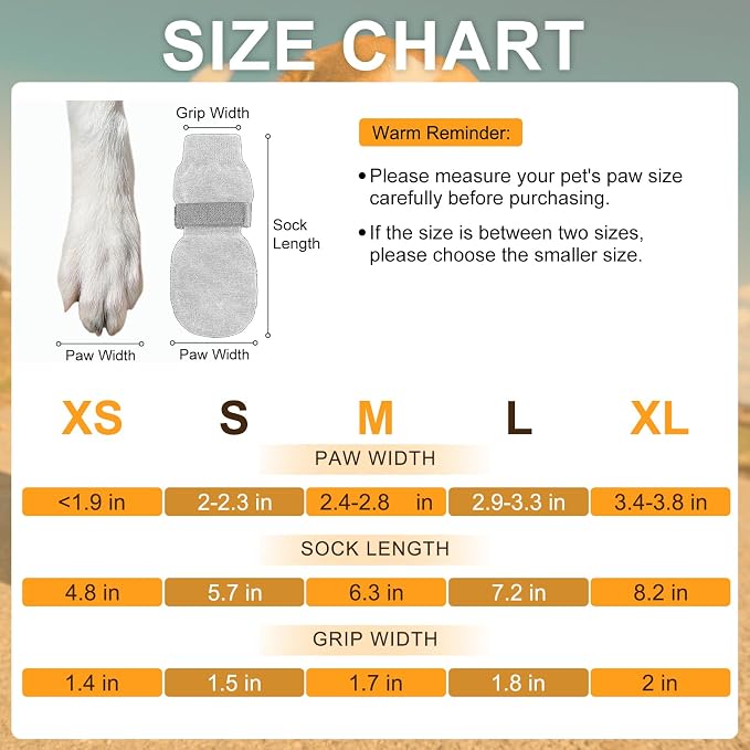BEAUTYZOO Anti Slip Dog Socks to Prevent Licking Paws, Dog Shoes for Cold Pavement, Grip Socks for Dogs on Hardwood Floors, Dog Booties Alternative, Reflective&Washable Paw Protection for Senior Dogs