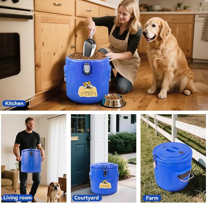 Newget 15lb Airtight Stainless Steel Dog Food Storage Container with Scoop | Airtight, Sturdy, Moisture-Proof, Large Metal Cat & Dog Food Container with Lid, Prevents Pets from Opening, Easy to Clean