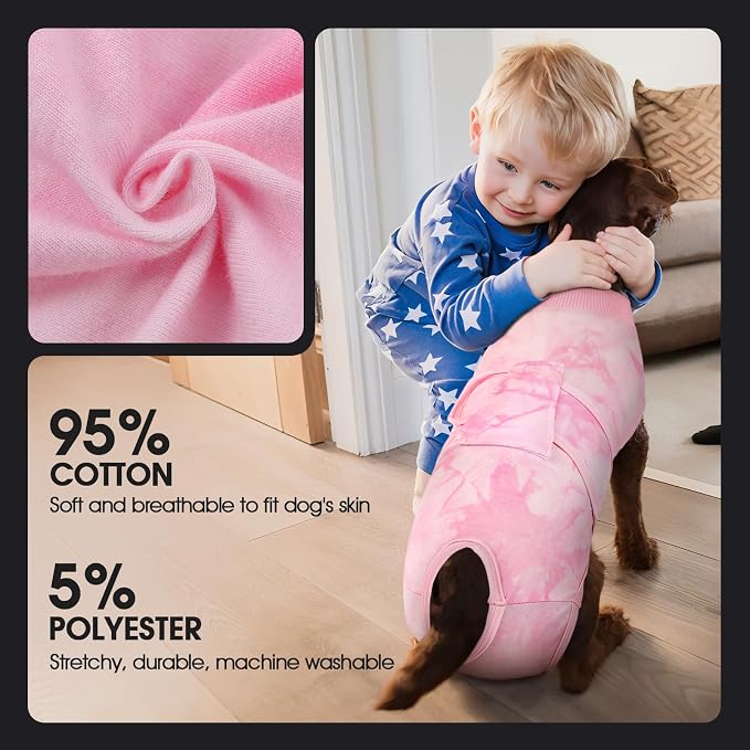 FUAMEY Surgery Suit for Dogs Female After Spayed, Soft Onesie for Surgery | Cone Alternative after Surgery, Dog Wound Cover Spay Suit Prevent Licking, Female Dog Onesie for Heat Cycle, Pink Tie Dye XL
