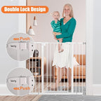 keny 36" Extra Tall Baby Gate for Stairs, 29-42.5" Wide Auto Close Dog Gate | Pressure Mounted Easy Walk Through Pet Gate for Doorways, Durable Safety Stair Gate, White