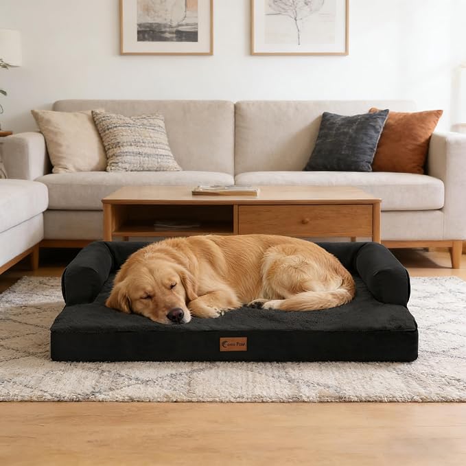 Orthopedic Washable Dog Bed for Extra Large Dogs, 45x35in, Black | Orthopedic Foam Relieves Joint Pressure, Bolsters Supports Head And Neck, Washable Cover, Non-Slip Bottom