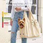 Fashion Dog Purse Carrier for Small Dogs, Soft-Sided Dog Bag Carrier with 4 Large Pockets, No Collapse, Lightweight, Smart Zipper Lock, Comfortable Puppy Cats Rabbit Carrier for Travel,Outdoor(Beige)