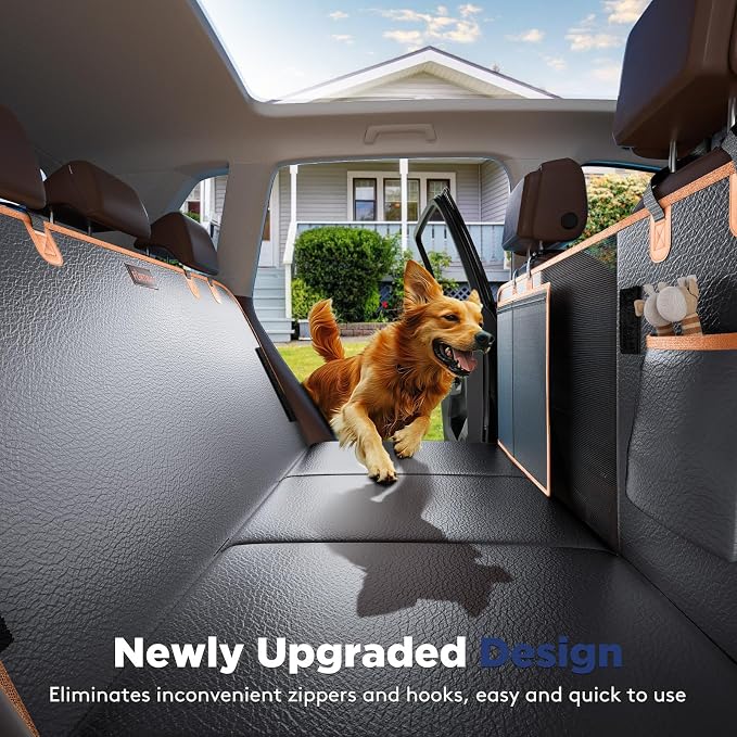 FURTIME XL Back Seat Extender for Dogs, Hard Bottom Dog Car Seat Cover for Truck Back Seat, Upgraded PU Leather Waterproof Anti-Scratch, Large Space Back Seat Cover for Full Size Truck SUV