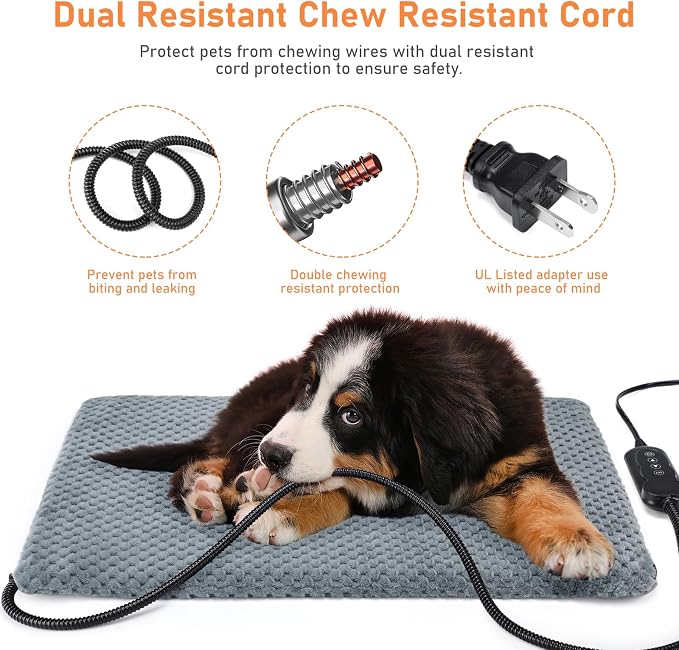 INVENHO Pet Heating Pad, Waterproof Adjustable Temperature Dog Cat Heating Pad with Timer, Indoor Pet Heated Pad for Cats Dogs Electric Pads for Dogs Cats, Pet Heated Pad (L: 35" x 24")