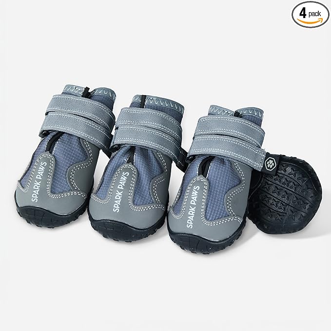 Spark Paws 365 Dog Shoes - All-Season Boots for Winter Snow & Hot Pavement | Water-resistant, anti-slip, stay-on straps - rain, ice & summer booties in one. Reflective; small, medium & large dogs