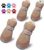 QUMY Dog Shoes for Small Dogs Hot Pavement Puppy Dog Boots & Paw Protectors | Small Medium Dog Summer Shoes, Soft Anti-Slip Rubber Sole, Mesh Breathable Dog Booties for Hardfloors, Walking Running Khaki