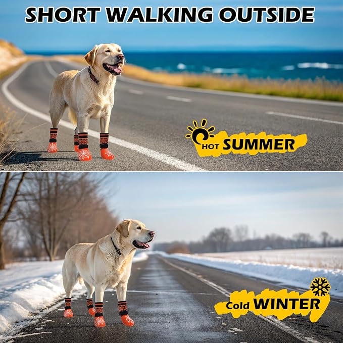 EXPAWLORER Halloween Anti Slip Dog Socks to Prevent Licking Paws, Boots & Paw Protectors with Spider Web Grippers,Doggie Booties for Hardwood Floors for Small Medium Large Senior Dogs Orange Pumpkin L