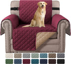 H.VERSAILTEX Reversible Chair Sofa Slipcover Water Repellent Couch Sofa Cover Furniture Protector Non Slip Chair Slipcover with Elastic Strap for Kids, Pet(Armchair, Red/Tan)
