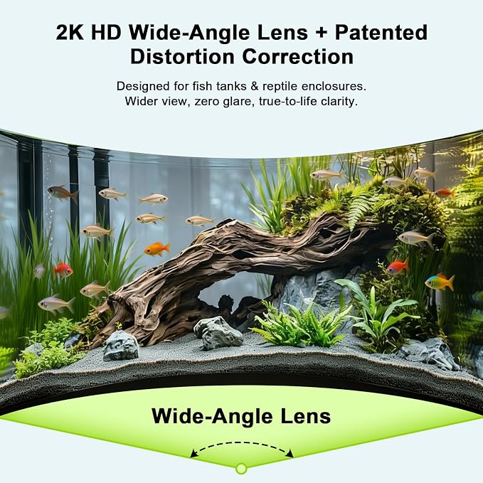 2K AI Reptile & Aquarium Camera with Wide-Angle Lens | 2.4G&5GHz WiFi, 24/7 Recording, Anti-Glare & No Reflection for Fish Tank Terrarium Lizard Snake Pet