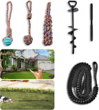 Tether Tug Outdoor Dog Toy with Upgraded Steel Stake & Adjustable Safety Rope, Includes 3 Chew Toys , Durable Interactive Tug of War Bungee Rope Toy for Large, Medium & Small Dogs on Lawns or Trees