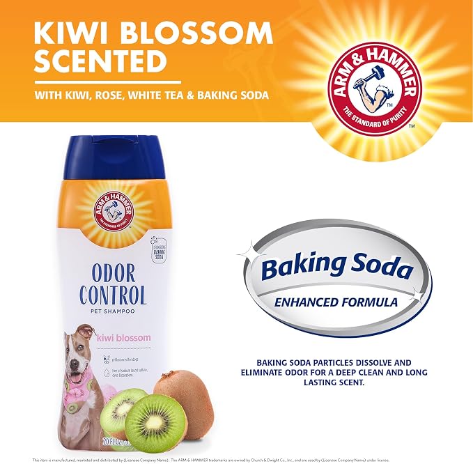 Arm & Hammer Deodorizing Dog Shampoo Baking Soda Odor Control Tearless Moisturizing Sensitive Skin Fresh Kiwi Blossom Scent Safe for Dogs and Puppies 20 FL OZ 6 Pack Everyday Grooming Routine