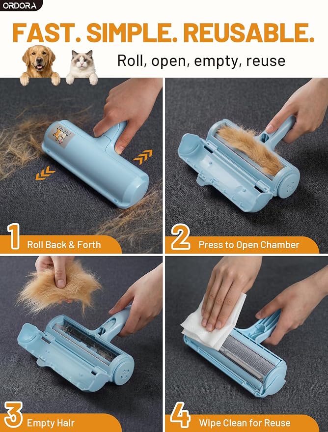 Pet Hair Remover Roller, Reusable Lint Roller for Dog and Cat Hair | Portable Pet Hair Roller with Large Fur Bin for Couches, Bedding, Car, Rugs & Furniture, No Refills or Batteries, Pet Homes