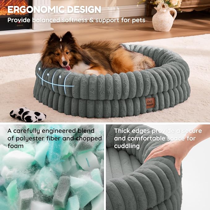 ChiXnuggle Orthopedic Dog Bed, Washable Cover, Faux Fur Bolster Pet Couch | waterproof,egg crate foam,non-slip bottom,for small medium dogs,grey,30*24*7,dog sofa,puppy bed