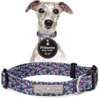 Lucky Love Dog, Comfortable, Soft, Cute Female Dog Collar for Medium Dogs, Black & Purple Floral Print, Adjustable Nylon Collar, Primrose, Medium
