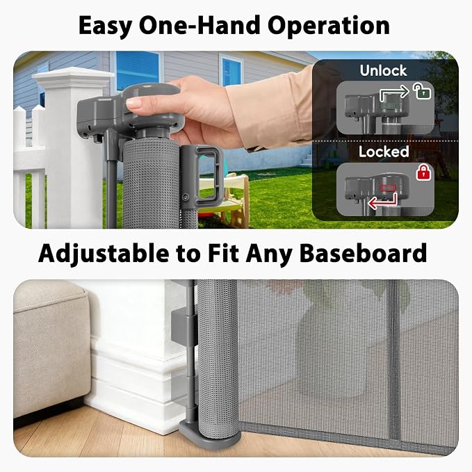 200" Extra Long Baby Gate Retractable Dog Gate for Outdoor/Indoor | 16ft Retractable Baby Gate Extra Wide Garage Gate, 48" Extra Tall Dog Gate Outdoor Retractable Driveway Fence Barrier, Gray
