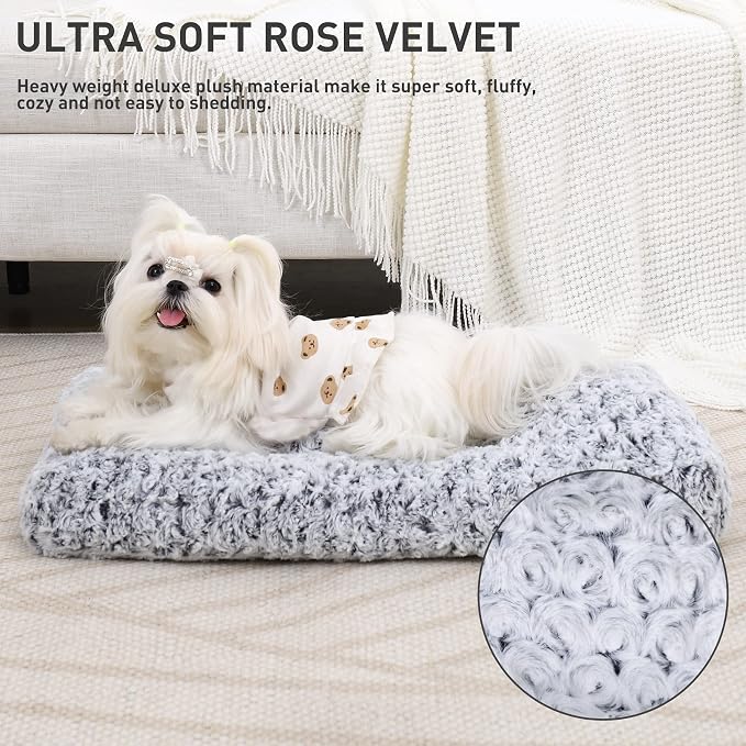 KSIIA Washable Dog Bed Deluxe Plush Dog Crate Beds Comfy Kennel Pad Anti-Slip Pet Sleeping Mat for Large, Jumbo, Medium, Small Dogs Breeds, 21" x 13", Gray