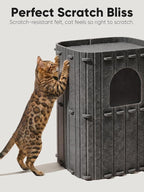 FUKUMARU Cat House for Indoor Cats, Warm Felt Cat Bed, Scratch Resistant | Large Cat Bed Cave, 3-in-1 Cat Condo, Cozy Felt Covered Cats Tunnel, 23.62 Inch Kitten Hideaway for Multicats, Dark Grey