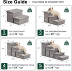Love's cabin Dog Stairs for High Bed, Foldable Pet Stairs for Small Medium or Large Dogs Puppy with Storage for Bed or Couch, Cat Dog Steps Ramp with Zip up to 200 lbs, Solid Grey, 2 Steps