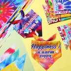 Sweetude 100 Pcs Tie Dye Dog Bandanas Bulk with Sayings Pet Triangle Scarf Bibs Washable Puppy Kerchief Adjustable Grooming Supplies for Small Medium Large Dog Cat Costume Accessories