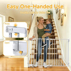 29.7"-45" Baby Gate for Stairs, Metal Pet Dog Gate for Doorways Indoor, 2 Installation Positions, Hardware Mount, 29.1”H Walk Through Safety Child Gate for Kids Toddler, White