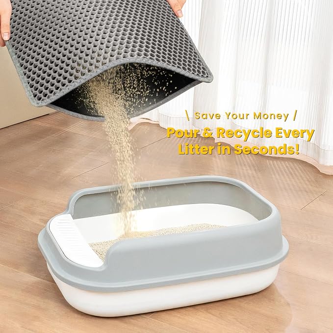 Cat Litter Mat, Upgrade Super Waterproof Back Layer Litter Box Mat, Non Slip, Durable, Soft on Paws Kitty Trapping Matt (34"x26", Gray)