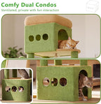 Heybly Cat Tree 72.4-Inch Anti-Tip Cat Tower with Spacious Perches HCT060GY | All-in-One Cat Furniture for Large Cats, Multiple Interactive Areas, Extra-Large Sisal Scratching Board, Green and Yellow