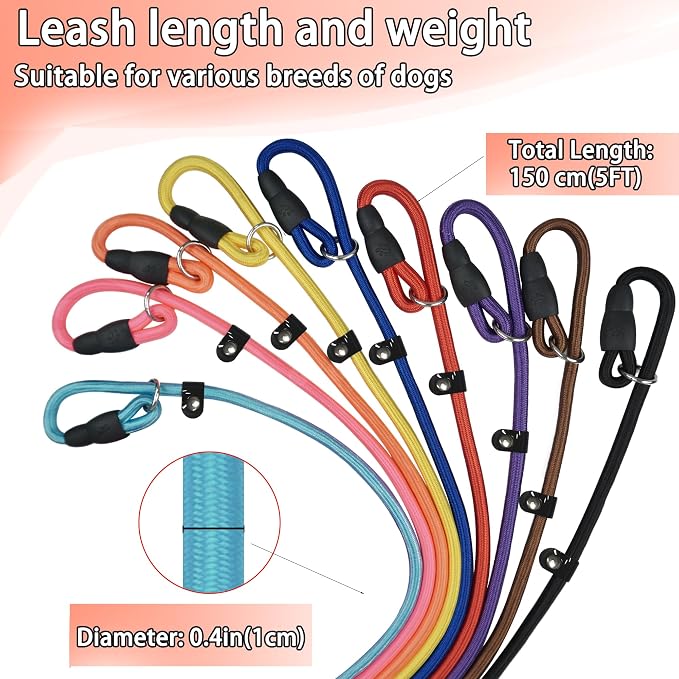 FOVRLZSE 18 Pack Bulk Nylon Dog Slip Leashes,9 Mixed Colors,4.6FT/1.4M 10mm Woven Training Leash,Wide TPU Anti-Slip Buckle;Durable Nylon for Walks,Training,Vet Visits,Shelters & Multi-Dog Care