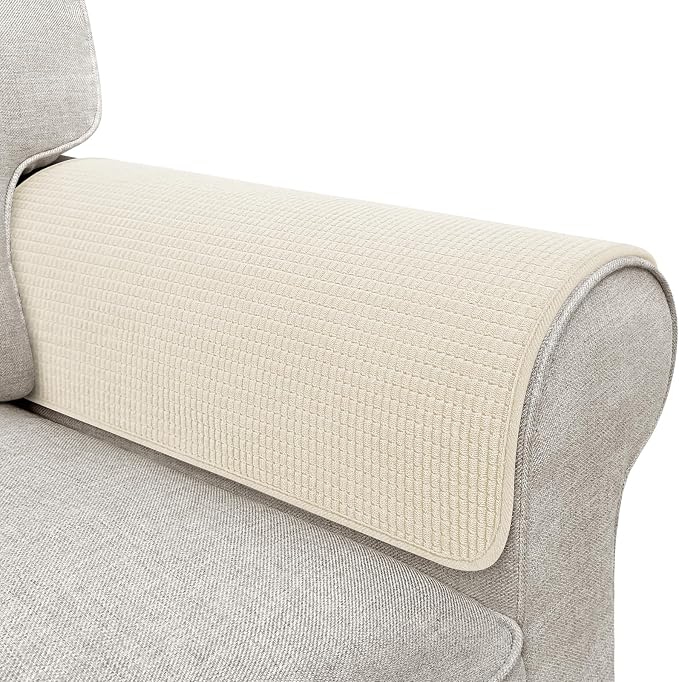 Couch Arm Covers, Sofa Arm Covers, Waterproof Armrest Cover for Sofa, Armchair, Loveseat, Non-Slip Recliner Arm Cover, Headrest Covers, Arm Chair Covers Set of 2 (Beige, 26"×26")
