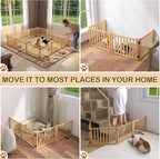 Wooden Freestanding Dog Gate Indoor - 16.9" H 4 Panels | No-painted Foldable Pet Gates for Doorways, Doggy Pet Fence for Stairs, Hallways