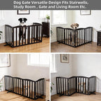 ZJSF Foldable Freestanding Indoor Dog Gate for House Wood Long Pet Gates Dog Fence for Stairs Puppy Gates for Hallways, Puppy Gate,Support Feet Included, Black, 32 "Height-4 Panels
