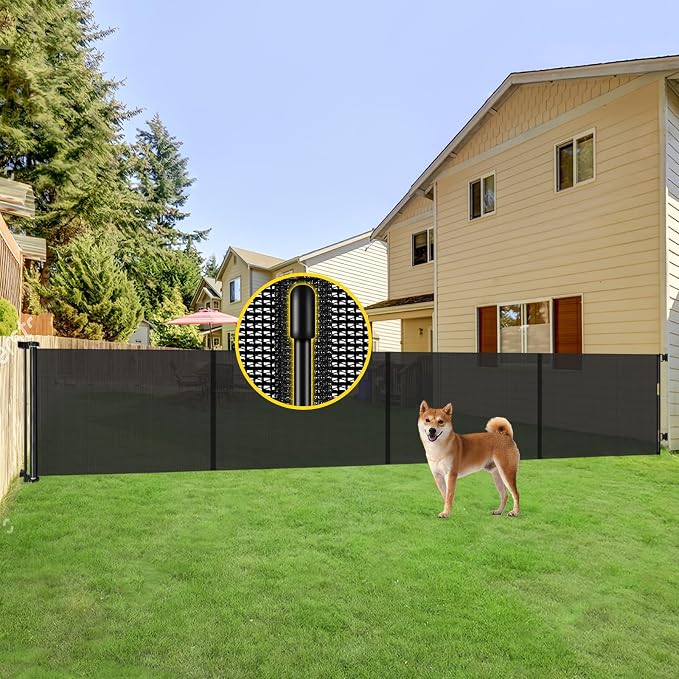 Reinforced 42” Tall x 200” Extra Wide Retractable Baby Gates, Extra Long Pet Gate with Support Rods, Outdoor Dog Gate for Wide Openings Large Baby Gates for Dogs Outdoor Gates for Decks, Black