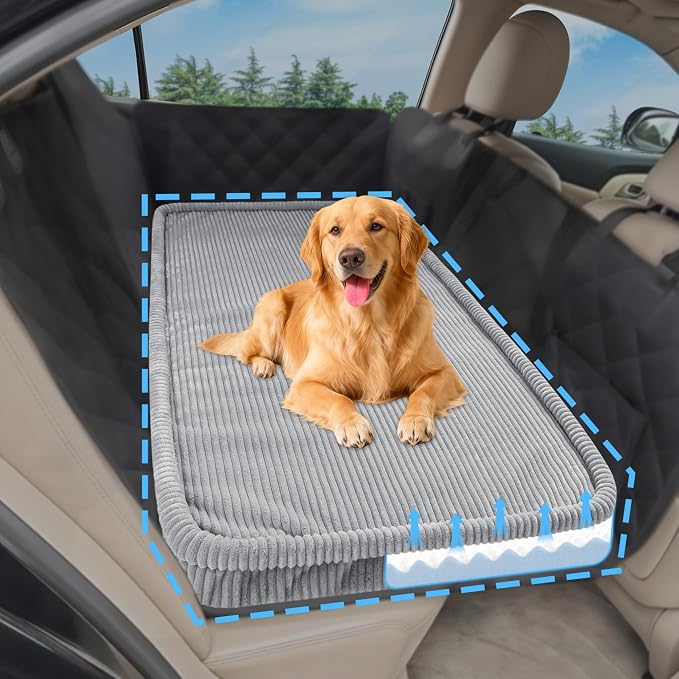 Loiion Dog Car Bed, Non-Slip Backseat Extender Pet Mat 56"x28.7" | Removable, Washable Dog Bed With Waterproof Liner Protects Car Seats, Anti-Slip Travel Bed For Dogs